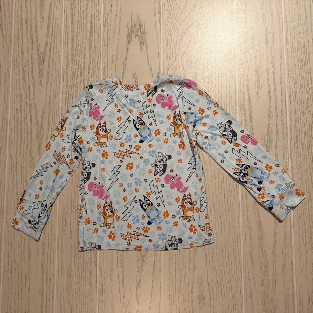 Bluey Bamboo Pajama Set Toddler Girls size 4T 2Pc Lightning Print‎ Soft PJs NEW